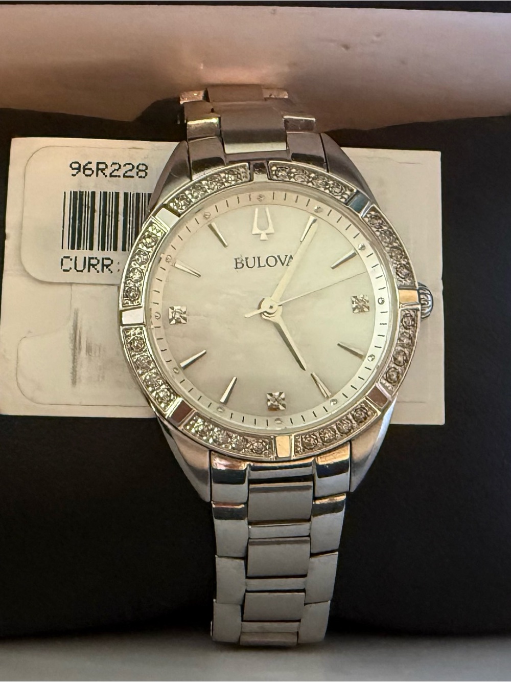 Bulova Women's Silver Crystal-Accent Bracelet Watch with Mother-of-Pearl Dial